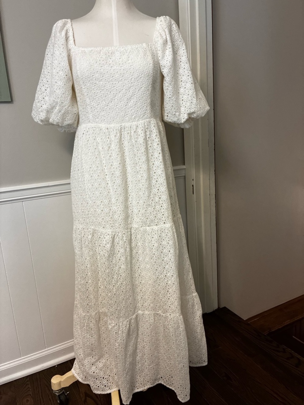 Buddy Love White Eyelet Puff-Sleeve Boho Maxi Dress